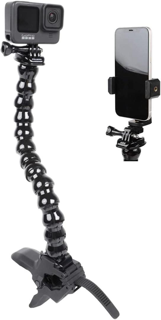 Jaws Flex Clamp Smartphone Mount with Adjustable Gooseneck13 Sections Compatible with iPhone Samsung,and GoPro Hero 9,8,7,6,5,4, 3+, 2, 1, DJI Osmo Action Camera Mounts and Most Action Cameras