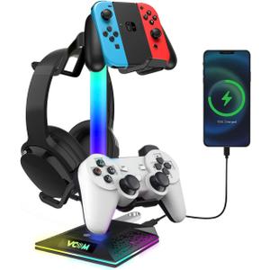 RGB Gaming Headphones Stand with 2 USB Ports Headset Stand with 10 Light Modes and Non-Slip Rubber, Suitable for All Earphone Accessories, Best Gift for Husband, Kids, Boyfriend
