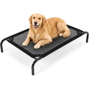 Outdoor Raised Dog Cot Bed for Large Dogs, Large Breathable Elevated Cooling Dog Beds, Off Ground Training Pet Hammock Bed with Anti-Slip Base, 41"x25", Black