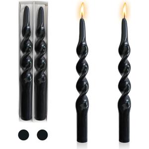 Black Candle Sticks Tapered Candles - 2pcs Tall Twist Candlesticks Long Spiral Taper Candle Religion Tapers Candle for Dinner Decor Housewarming Gift Idea 10 Inch,1D-Black