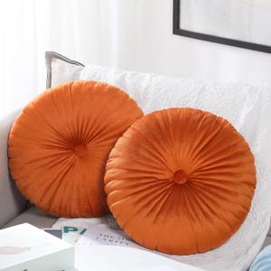 Namalu 2 Pcs Round Throw Pillow 13.8 Inch Decorative Round Velvet Floor Pillows Pumpkin Throw Pillows with Center Button for Thanksgiving Home Decor Living Room Sofa Couch Bed Chair (Burnt Orange)