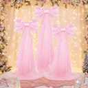 Havawish 3 Set Wedding Extra Large Pink Bow Decor 5 ft Giant Satin Pink Coquette Bow with Long Tulle Tails Girls Room Decor for Birthday Wedding Anniversary Engagement Bridal Party, Include Base