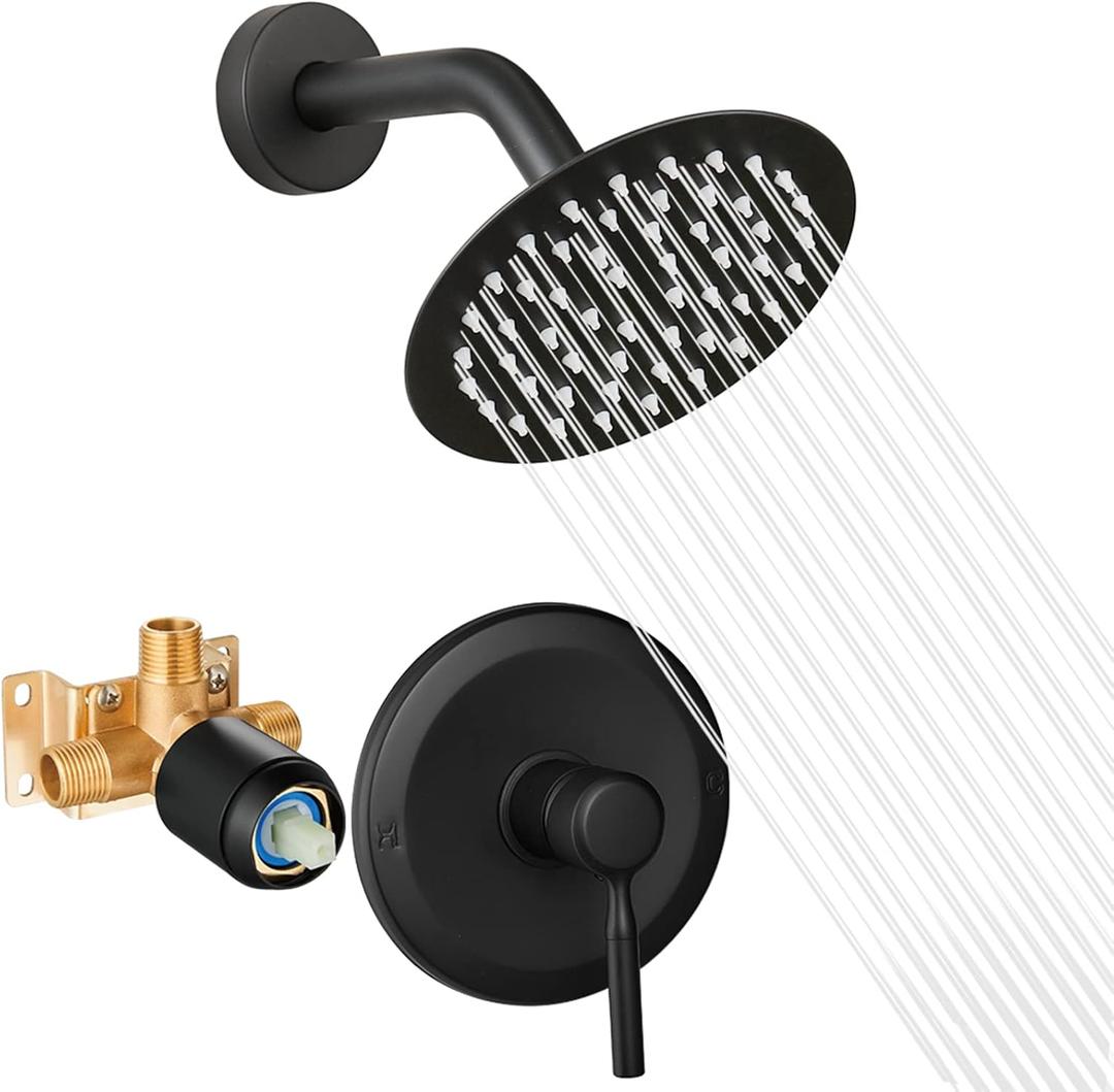 Black Shower Head And Faucet Set Complete With Valve Shower Fixtures With 6 Inch High Pressure Rain Shower Head Trim kit Regaderas Para bBao Modernas