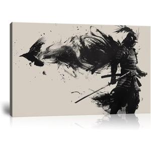 Japanese Samurai Wall Art for Living Room Bedroom - Japanese Picture Canvas Prints Samurai Poster Framed Artwork Ready to Hang(18''H x 24''W)