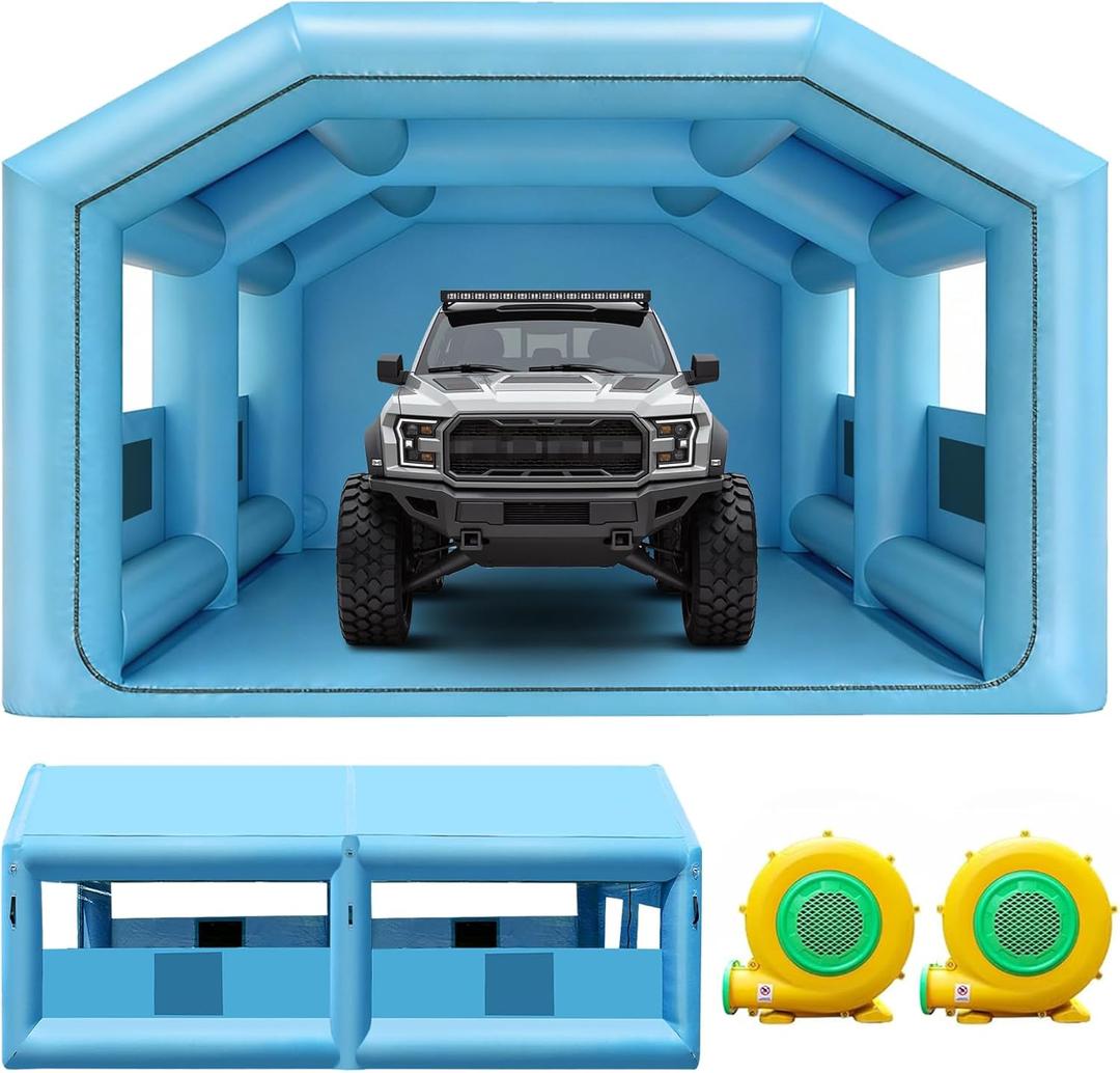 Inflatable Paint Booth for Car 20x13x9FT Portable Spray Booth Tent with 750W + 370W Dual Blowers Air Filter System for DIY Spray Car Truck Motorcycle Garage Furniture Part Painting