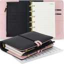 Koqye A7 Refillable Planner Small Binder Notebook 6 Ring, Portable PU Leather Organizer with Zippered Pocket, To-Do & Blank Refill Papers, Dividers, Monthly Sticker, Pen, for Students, Professionals, Travel (Black & Pink)