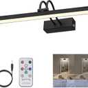 FUNCHDAY Picture Light Rechargeable, Wireless Picture Lights for Wall with Remote, 280LM Dimmable Timer Set Gallery Light, 13inch Metal Battery Operated Art Lighting for Paintings,Frame (Black)