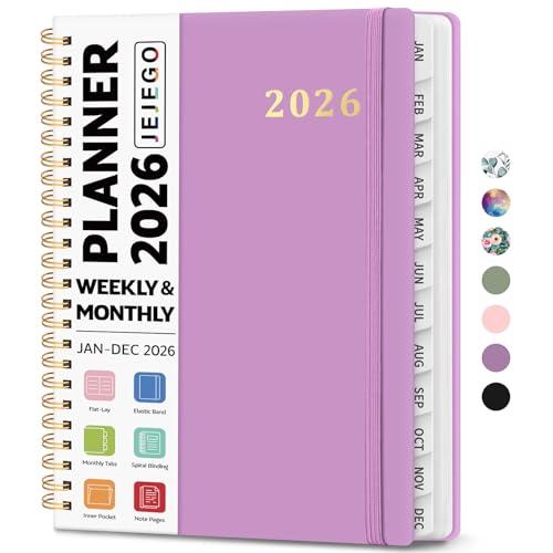 2026 Planner, Weekly and Monthly Calendar Planner Book, January 2026 - December 2026, Hardcover Spiral Planner with Monthly Tabs, Notes Pages, Perfect for Women & Men, A5 (6.4" x 8.5") - Purple 2 Pack