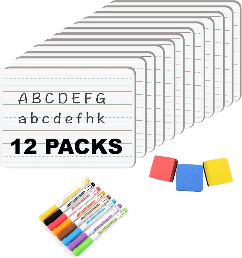 Small White Board, Dry Erase LapBoards 9''x 12'' Mini White Board Double Sided Portable LapBoards for Students Teachers School Supplies (12 Boards with Line)