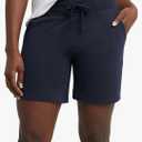 Hanes Women's Jersey Pocket Shorts, Drawstring Cotton Jersey Shorts, 7" Inseam Navy M