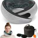 Travel Neck Pillows for Airplanes - 360 Ergonomic Memory Foam Travel Pillow - Relief Neck Pain with Breathable Support for Long Flights, Car, Train & Office Use - Adults & Kids (Light Gray)