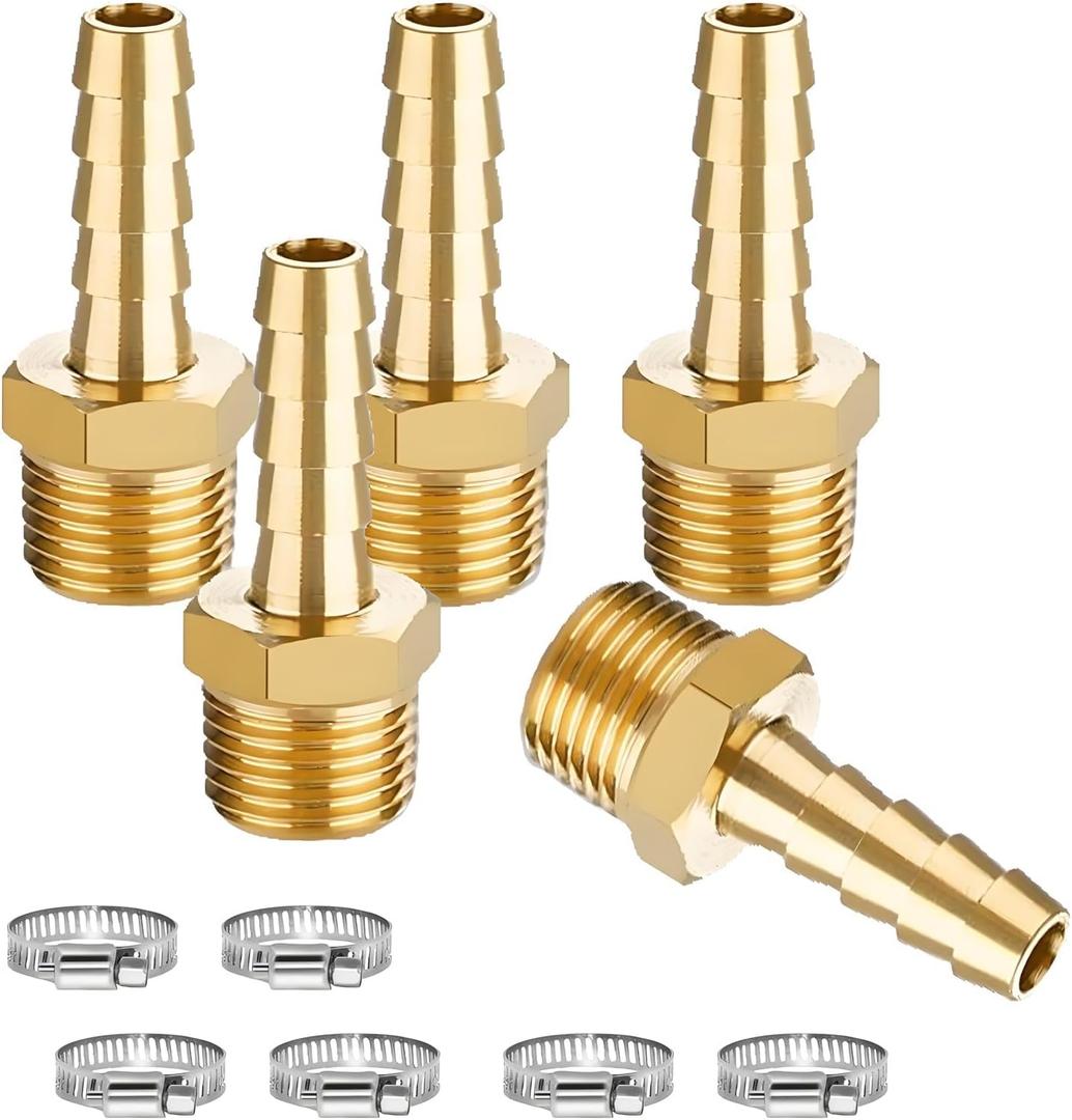 5 Pcs Brass Hose Barb Fittings, 3/4 NPT to 5/8 Barb, Male Thread Hose Barb Adapter Connector 5 Pcs Brass Hose Barb Fittings, 3/4 NPT to 5/8 Barb, Male Thread Hose Barb Adapter Connector