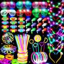 156PCS Glow in The Dark Party Supplies for Kids 8-12, Light Up Glasses Headband Rings Halloween Party Favor Adult, 100 Glow Sticks Bulk Party Pack DIY Necklaces Bracelets Neon Camping Pool Decorations