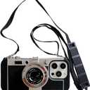 Yatchen Camera Case Compatible with iPhone 16 Pro Max, Cute 3D Vintage Camera with Lanyard Adjustable Shoulder Strap Girls Women Unique Cool Silicone PC Cover Black