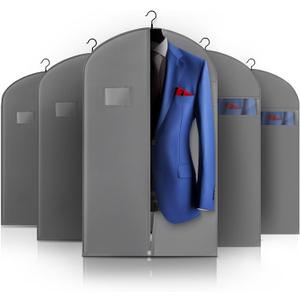 5 Pack 40-inch Suit Bag Garment Bag for Travel and Storage, Garment Bags for Hanging Clothes with Zipper and Visible Transparent Window, Gray