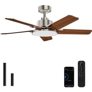 Fanbliss 44 Inch Ceiling Fans with Lights, Modern Nickel Ceiling Fan with Dimmable LED, 6 Speeds, Timer, Quiet Reversible DC Motor, Remote Control Ceiling Fan for Bedroom, Living Room and Kitchen
