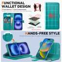 TUCCH Case Wallet for iPhone 16, [Detachable] [2 in 1] Stand RFID Blocking 4 Card Slots Wireless Charging Shockproof Case, PU Leather Magnetic Removable Flip Cover Compatible with iPhone 16, Cyan