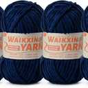 4 Navy Blue 4 Pack Super Soft Fuzzy Chenille Chunky Yarn for Crocheting, 400g (350yds) Velvet Fluffy Amigurumi Yarn for Hand Knitting Baby Blankets Weaving Craft
