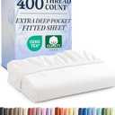 Extra Deep Queen 400 Thread Count Cotton Fitted Sheet - Hotel Luxury Single Fitted Sheet Only - Easily Fits 18" to 24" Mattress - Soft, Wrinkle Free, Breathable and Comfy - Extra Deep Pockets - White