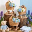 Vintage Woven Rattan Baby Carriage Basket Handcrafted Wicker Stroller for Baby Shower, Flower Girl Basket, Baby Things, Rustic Home Decor, Photography Props, Floral Arrangements (Large)