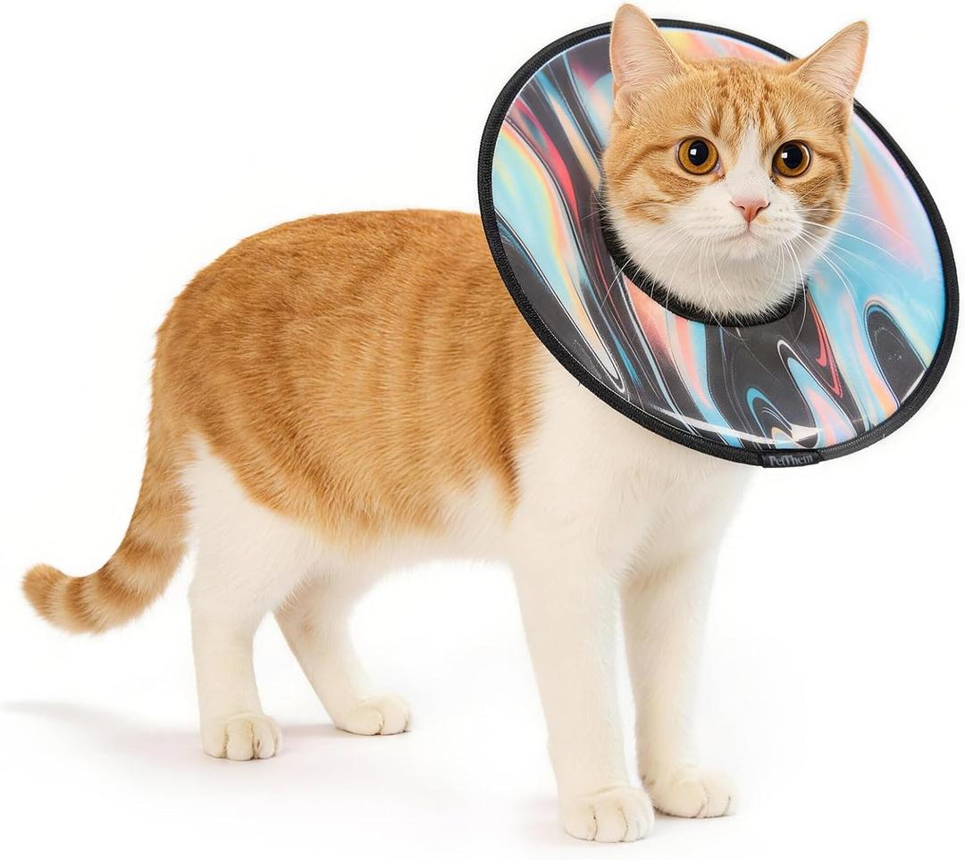 PetThem Soft Cat Cone Collar, Adjustable Cat Recovery Collar, After Surgery to Stop Licking, Waterproof & Easy to Clean, Lightweight Elizabethan Collar for Cats and Small Dogs (Stellar Wanderer, S)