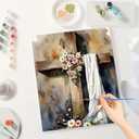Religious Paint by Numbers Kit for Adults - DIY Cross with Flowers and Cloth Painting on Canvas, Acrylic Paint Set, Suitable for Beginners, Religious Art for Home Decoration or Gifts(16X20IN Framed)