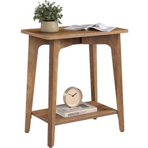 VASAGLE MAEZO Collection - Side Table, 2-Tier Small Rectangular End Table, 11.8 x 18.9 x 21.8 Inches, Nightstand with Tapered Legs, Curved Transitions, for Small Spaces, Honey Brown ULET332K01