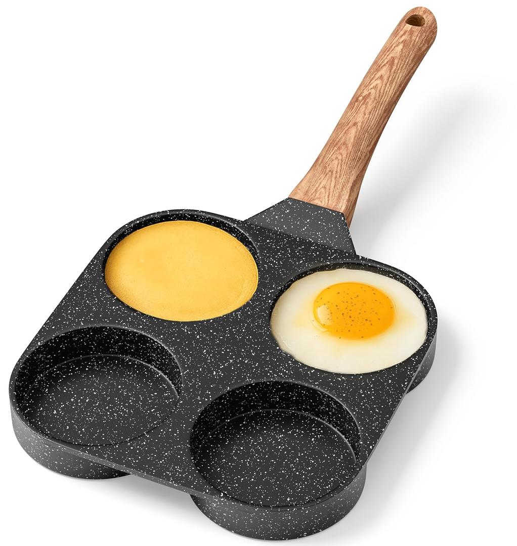 4-Cup Nonstick Frying Egg Pan Gray Marble, Granite Pancake Pan, PFOS & PFOA Free, Die-Cast Aluminum with Heat-Resistant Handle, 500F Stove-Safe, Compatible with Induction, Gas & Electric Cooktops