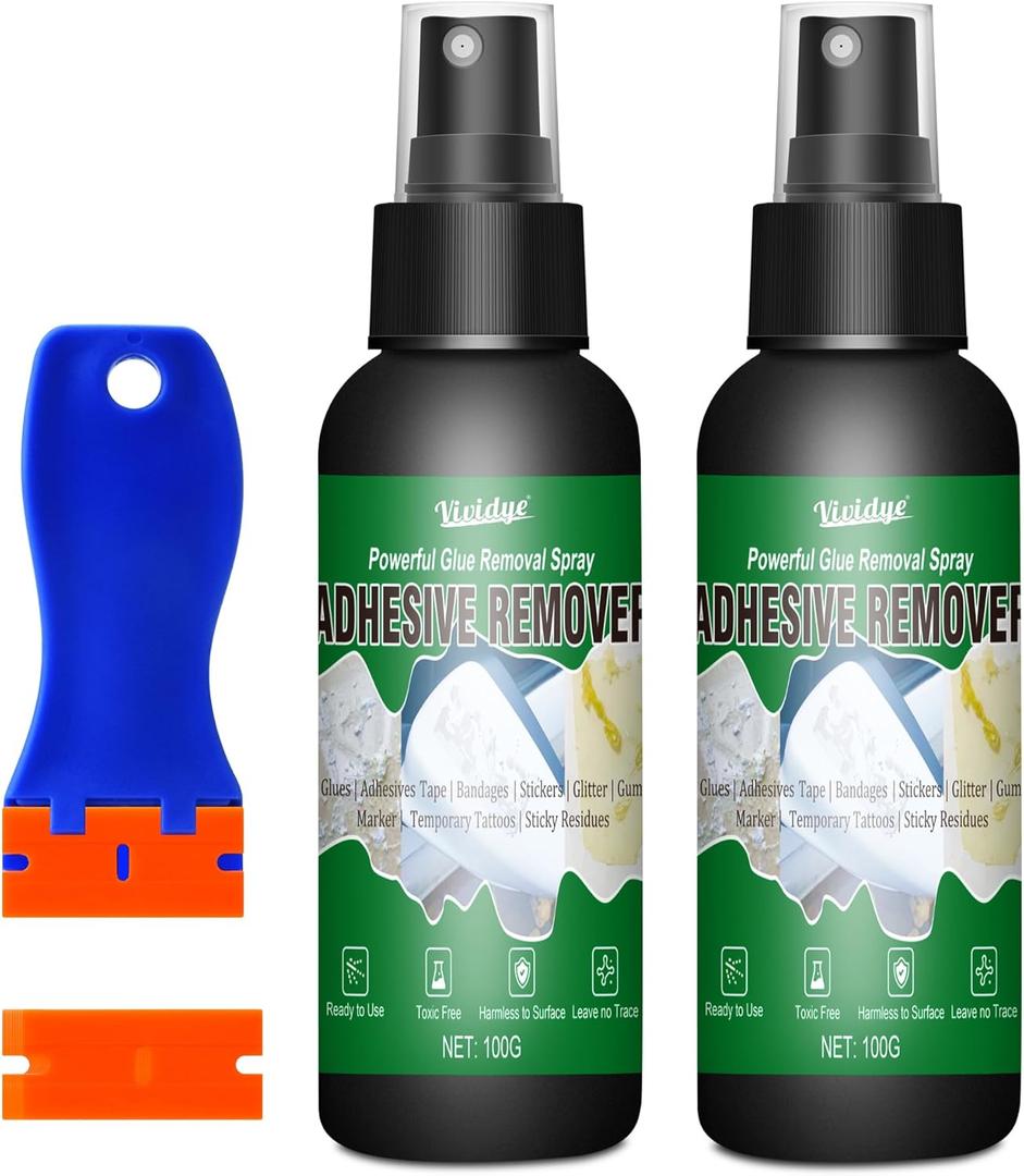 Adhesive Remover, 7oz Sticker Remover Spray With Scraper & Razor Blades - Surface Safe Glue Remover for Car, Windows, Wall, Floor, Paint - Rapid Remover label, Decals, Gum, Tape, Sticker Residues