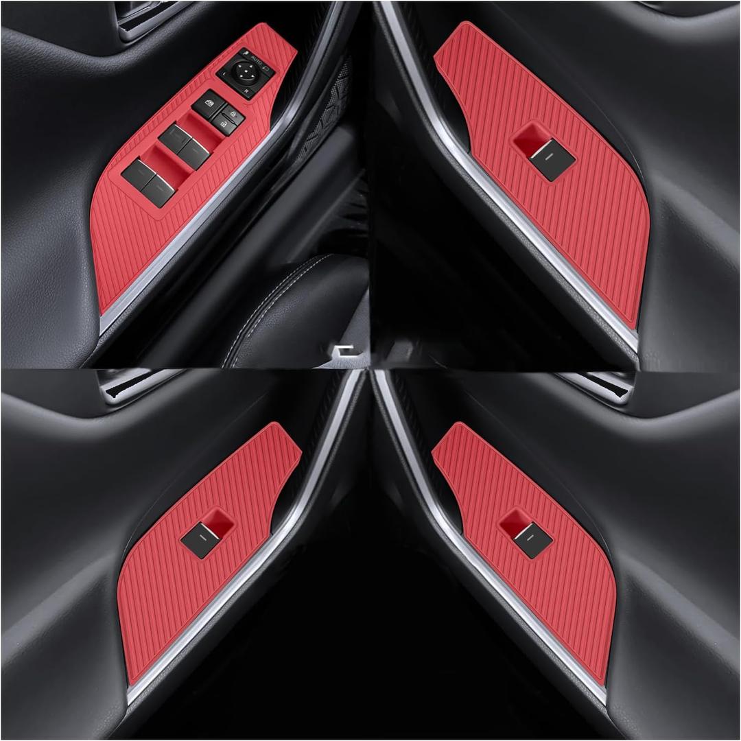 Temmis 4PCS Car Door Window Switch Panel Cover for Toyota 2020-2025 RAV4 / RAV-4 / Wildlander, Auto Interior Decor Accessories Armrest Trim Silicone Style Kit-Red
