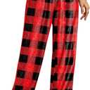 Women's Christmas Fleece Winter Warm Elastic Waist Funny Holiday Xmas Lady Pants Buffalo Plaid with Pocket L