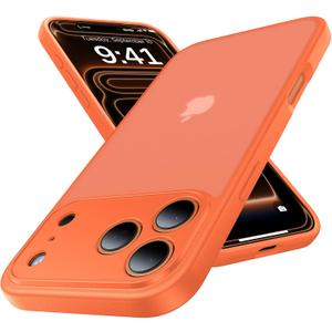 for iPhone 17 Pro Case, [Ribbed Non-Slip Sides] [Military-Grade Drop Protection] [Full Camera Protection] Anti-Yellow Soft-Touch Shockproof Slim Phone Case for iPhone 17 Pro, Orange