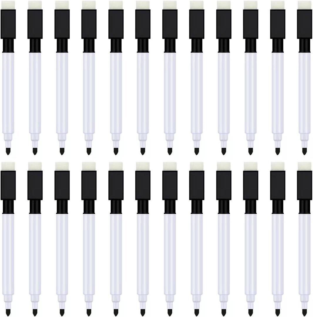 Abaokai Magnetic Dry Erase Markers 24 Pack Whiteboard Erase Markers with Erasers Cap for Whiteboard, Dry-Erase Boards, School, Office and Home, Black