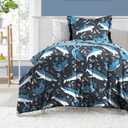 dream FACTORY Kids 5-Piece Complete Set Easy-Wash Super Soft Microfiber Comforter Bedding, Twin, Blue Sharks