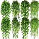 8 Pack Artificial Hanging Plants Fake Greenery Plants Fake lvy Vine for Home Wall Garden Indoor Outdoor Decoration (31'' Faux Boston Ferns,Palm Leaves)