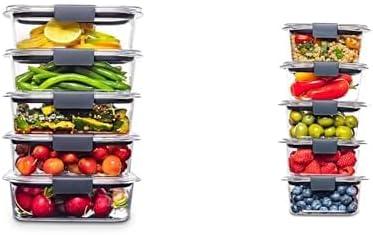 Rubbermaid Brilliance Food Storage Container, Medium, 3.2 Cup, 5 Pack, Clear & Leak-Proof Brilliance Food Storage Set, 1.3 Cup Plastic Containers with Lids, 5-Pack, Clear