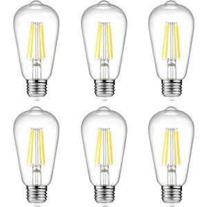 Ascher Vintage LED Edison Bulbs, 6W, Equivalent 60W, Non-Dimmable, High Brightness Cool White 4000K, ST58 Antique LED Filament Bulbs with 80+ CRI, E26 Medium Base, Clear Glass, Pack of 6
