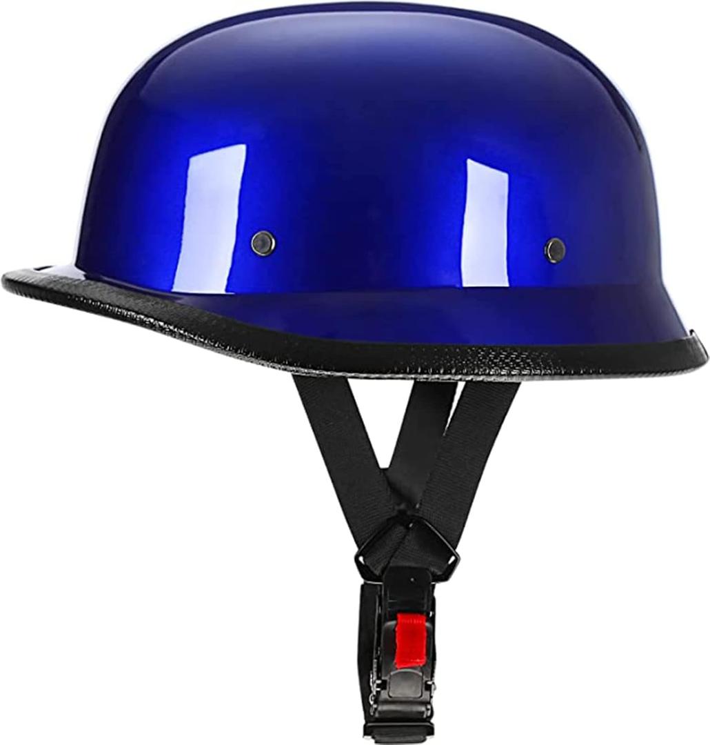 Beanie Motorcycle Half Helmet, DOT Approved Ultra-Thin Comfortable Cruising Low Profile Skull Cap, German Style Novelty Small Helmet for Chopper Moped Scooter Motorbike Electric Blue