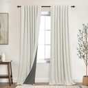 KOUFALL 94 Inch Long Curtains 2 Panels Set,Black Out Room Darkening Linen Blackout Curtain Drapes for Living Room Bedroom,Cream