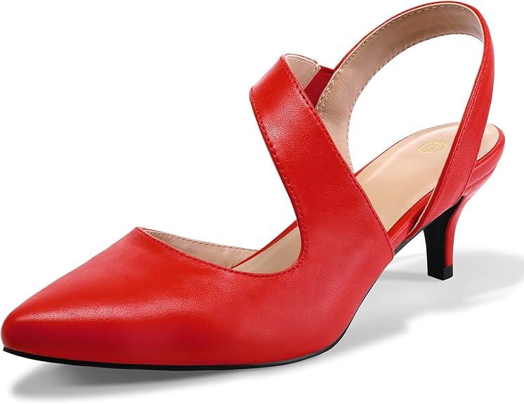 mysoft Women's Dress Shoes Low Heels 2 inch Kitten Pumps Slingback Wedding Party Medium/Wide Width Shoes, Red US 8.5