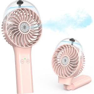 COMLIFE Portable Handheld Misting Fan, 3000mAh Rechargeable Battery Operated, 180 Foldable, Mini Personal Fan with Water Sprayer for Travel, Makeup, Home, Office, Camping, Outdoors (Pink)