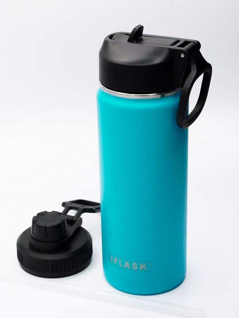 Sport Travel Outdoor Water Bottle with Spout and Straw Lids | Leak Proof | Insulated Stainless Steel Double Walled | BPA and Sweat free | Hot & Cold | For Kids Men & Women (Blue, 18 oz)