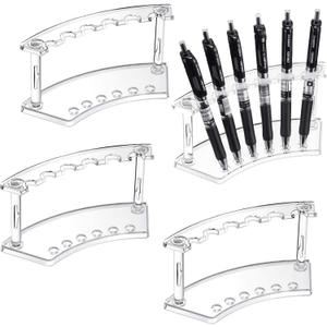 Clear Plastic Pen Holder Display Stand - 4 Pack, 6-Slot Organizer for Home Office & Store Use