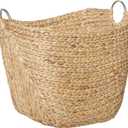 Deco 79 Seagrass Handmade Decorative and Functional Storage Basket Large Woven Basket Organizer with Ring Metal Handles, Basket for Storage 21" x 17" x 19", Brown