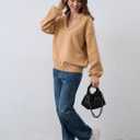 Livtany Womens Oversized Ribbed Deep V Neck Sweater Long Sleeve Drop Shoulder Pullover Top Casual 2024 Trendy Fall Clothing Khaki (L)