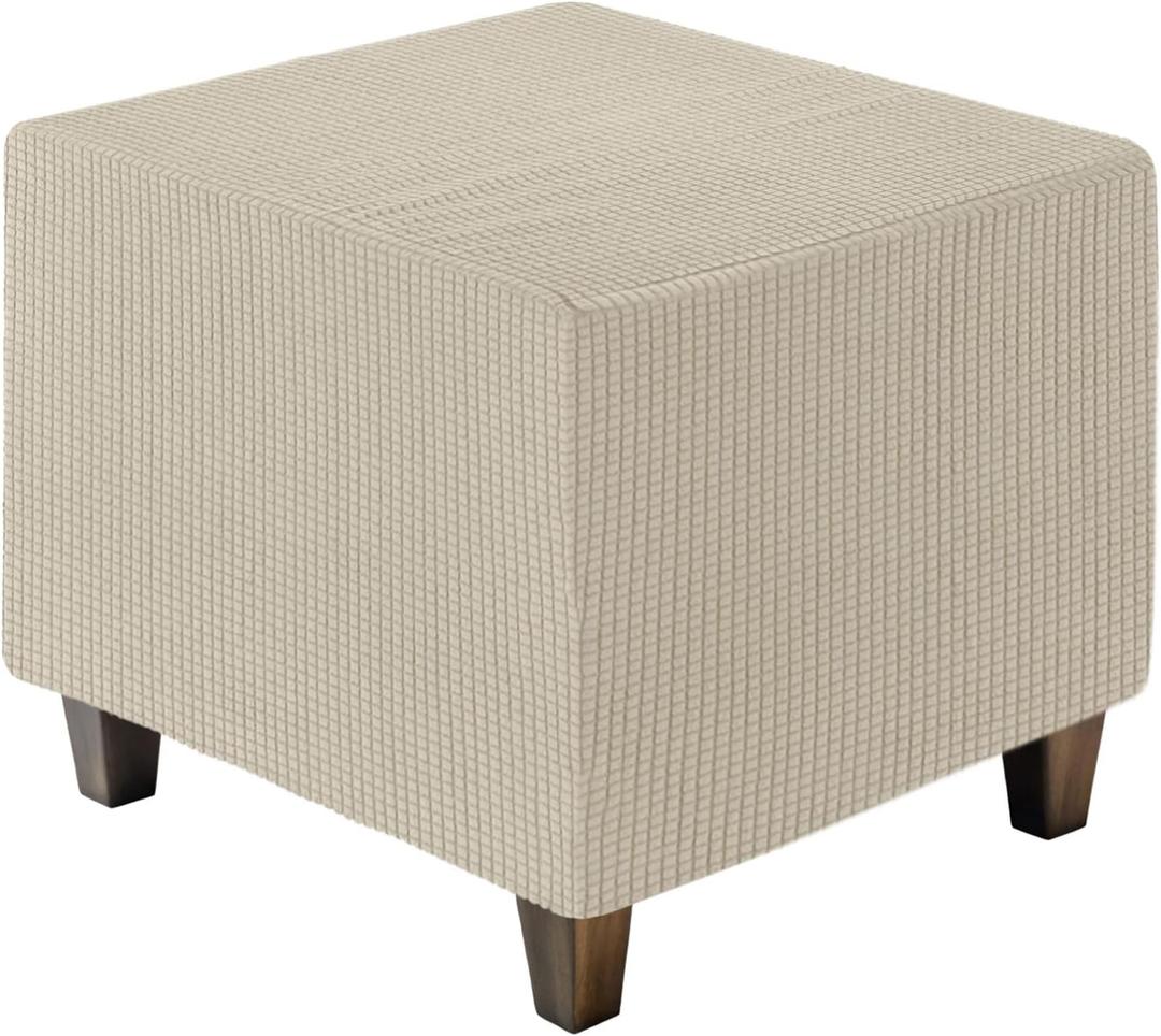 uxcell Ottoman Cover Square, Jacquard Ottoman Slipcover with Elastic Bottom, Stretchable Footrest Stool Covers for Living Room Furniture Protector (Yellow, Small Size)