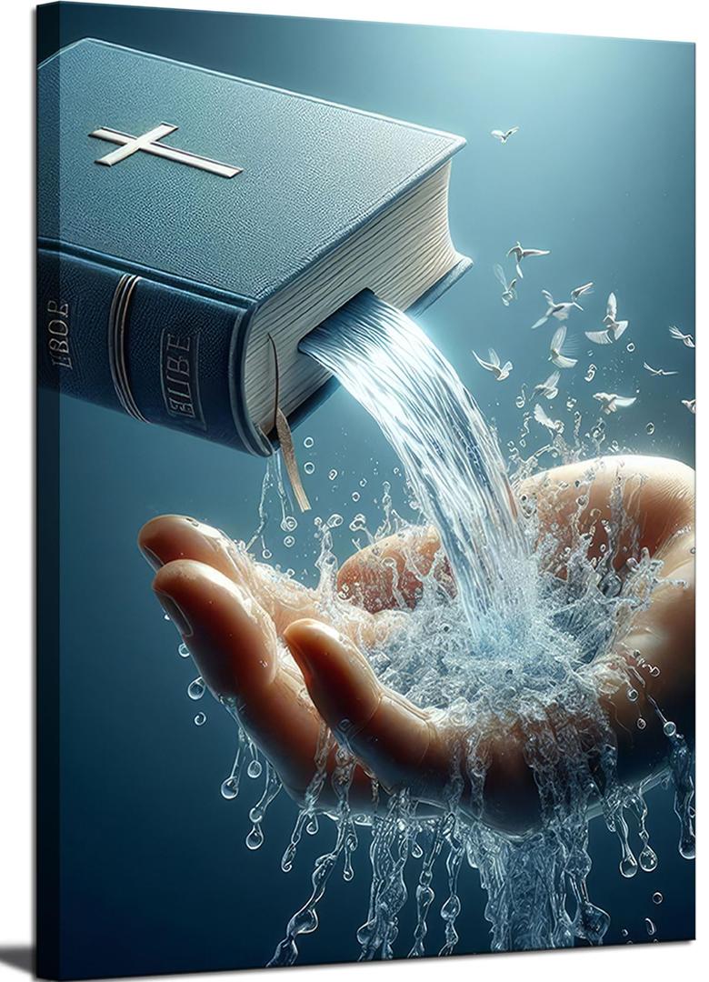 Christian Holy Water Wall Art Inspirational Bible Themed Wall Decor Pictures Modern Religious The Hand of Jesus Posters Prints for Living Room Bedroom Church Home Decoration
