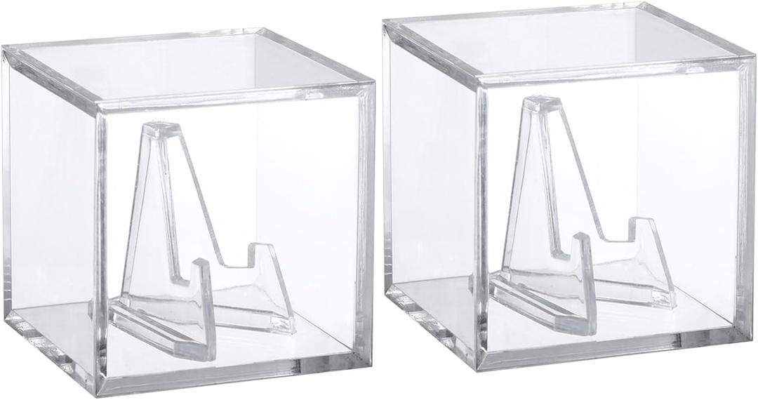 Clear Acrylic Championship Ring Display Case, Acrylic Easel Display Stand Box and Stand Holder, Clear Ring Souvenir Collectables Display Case Holder Box for Rings Medals Chips Crystal, 2Pcs