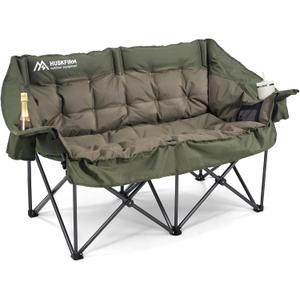 Double Camping Chairs Padded Loveseat Chair for 2 Person - Heavy Duty Oversized Camping Couch for Adults Outdoor Lawn Beach - Portable Folding Sofa with Cup Holders and Carry Bag, Green