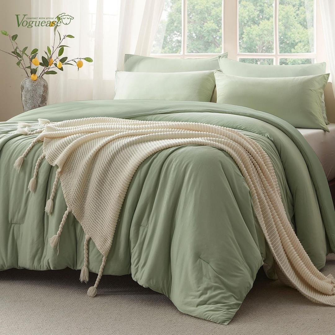 Queen Comforter Set, Comforters Queen Size Luxury Ultra-Soft Jersey Knit Bedding Sets, Sage Green Lightweight Down Alternative Bed Comforte Queen for All Season, 3 Piece Bedding Setrey (Queen(88"x90"))